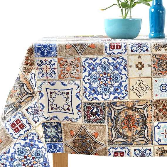 Скатертина з водовідштовхувальним просоченням IDEIA 140х170 см бавовна печворк v-1 синьо/беж, фото 1