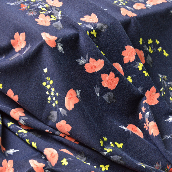 Тканина трикотаж Спорт трикотажне полотно для спортивного одягу V-2/1 букетик т/синій, Квітковий, фото 1 Тканина трикотаж Спорт трикотажне полотно для спортивного одягу V-2/1 букетик т/синій, Квітковий, фото 1