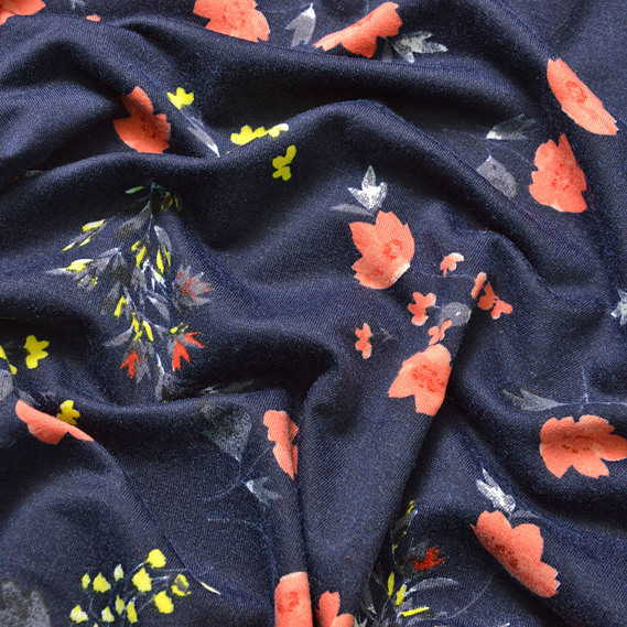 Тканина трикотаж Спорт трикотажне полотно для спортивного одягу V-2/1 букетик т/синій, Квітковий, фото 2 Тканина трикотаж Спорт трикотажне полотно для спортивного одягу V-2/1 букетик т/синій, Квітковий, фото 2