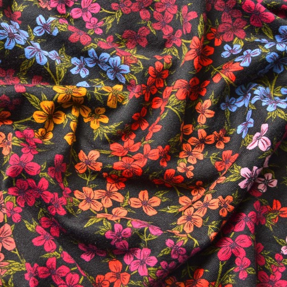 Тканина трикотаж Спорт трикотажне полотно для спортивного одягу V-5/1 цвітіння на чорному, Квітковий, фото 2