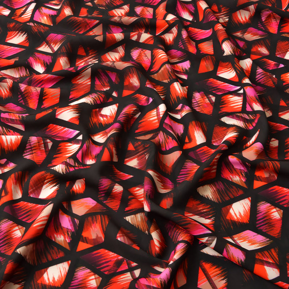 Ткань костюмная креп Prada абстракція червоно/чорна, Абстракція, фото 2