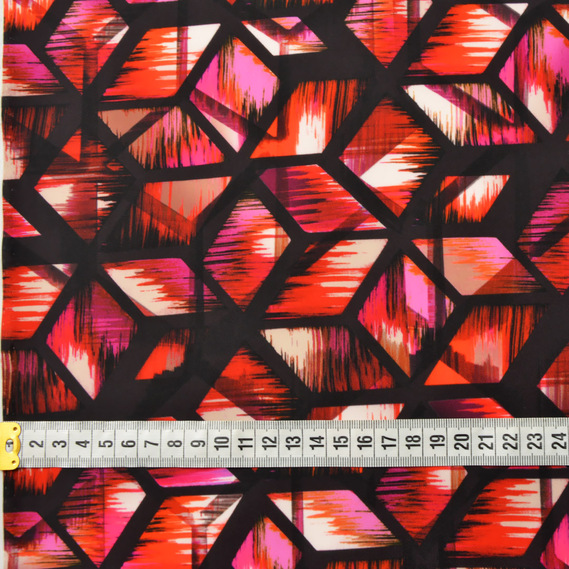 Ткань костюмная креп Prada абстракція червоно/чорна, Абстракція, фото 4