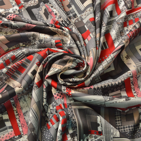 Атлас шелк Абстракция квадро червоний, фото 1