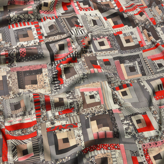 Атлас шелк Абстракция квадро червоний, фото 2