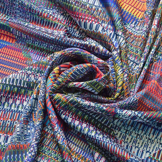 Атлас шовк Абстракція артефакт синій, фото 1 Атлас шовк Абстракція артефакт синій, фото 1