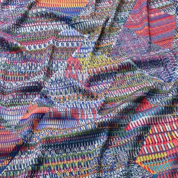 Атлас шовк Абстракція артефакт синій, фото 2 Атлас шовк Абстракція артефакт синій, фото 2