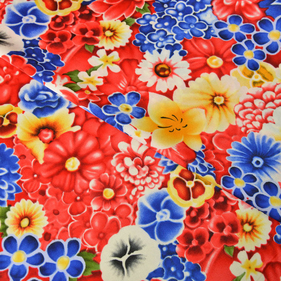 Тканина плательна атлас шовк батік червоно/синій, фото 1