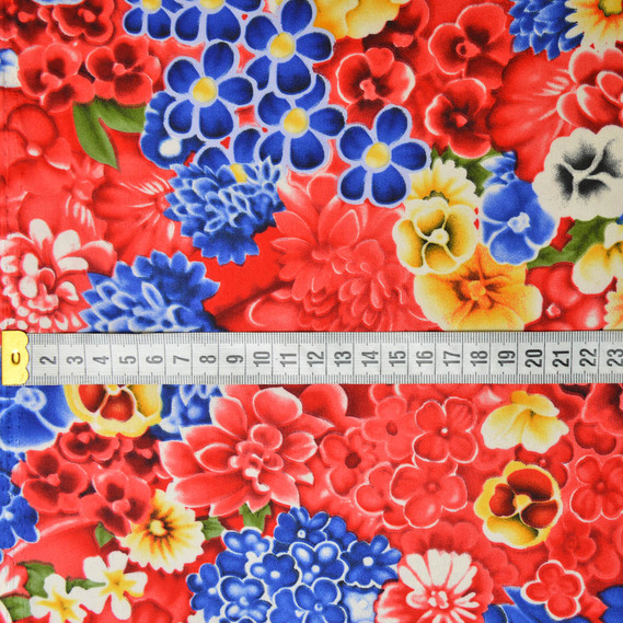 Тканина плательна атлас шовк батік червоно/синій, фото 3