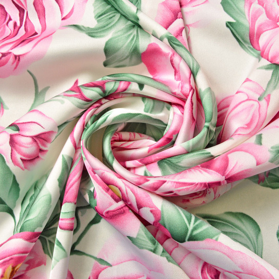 Тканина плательна атлас шовк чайна троянда молоко, Квітковий, фото 1