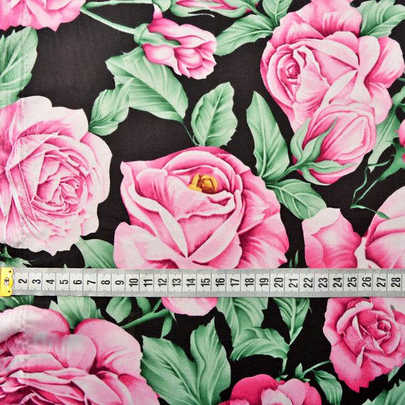 Тканина плательна атлас шовк чайна троянда чорний, Квітковий, фото 3