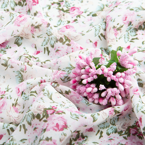 Тканина шифон креп троянди рожеві, Квітковий, фото 3