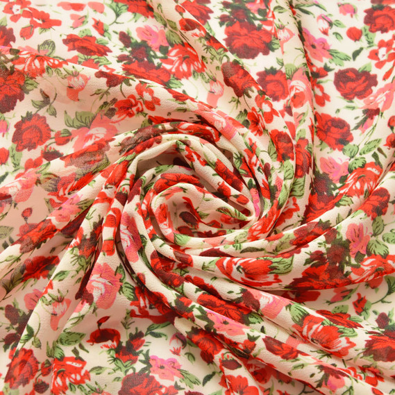 Тканина шифон креп троянди бордо, Квітковий, фото 1