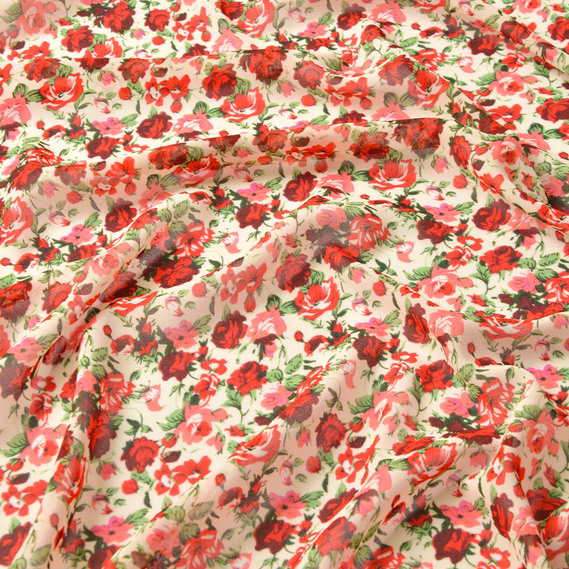 Тканина шифон креп троянди бордо, Квітковий, фото 2