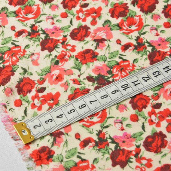 Тканина шифон креп троянди бордо, Квітковий, фото 3