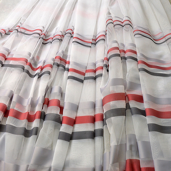 Тюль сітка набивний Смуга параллель V-109 бордо, фото 1