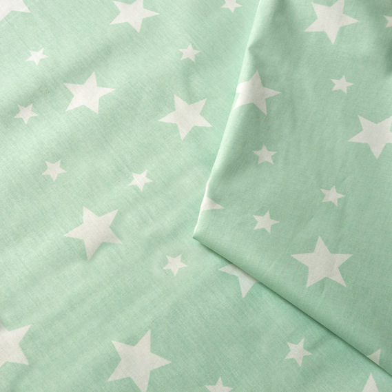 Тканина бязь ранфорс для постільної білизни 2,4 м XXL+S звезда белая на мяте, фото 1