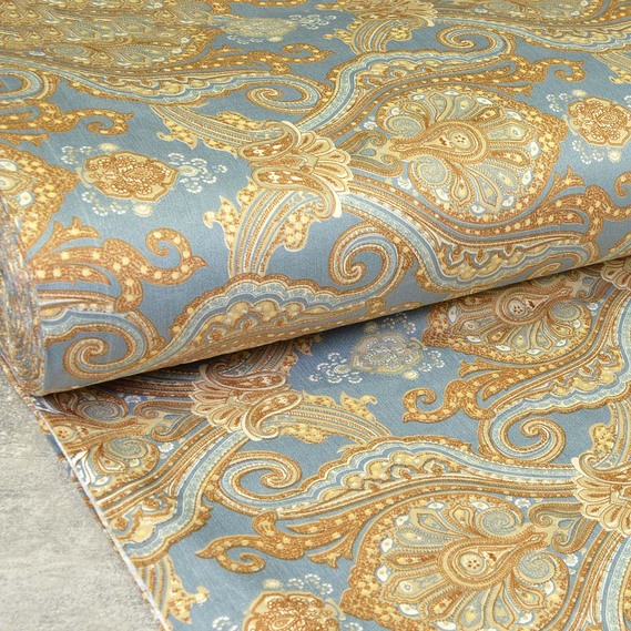 Satin printed fabric V-85597/1 східна казка сірий, фото 1