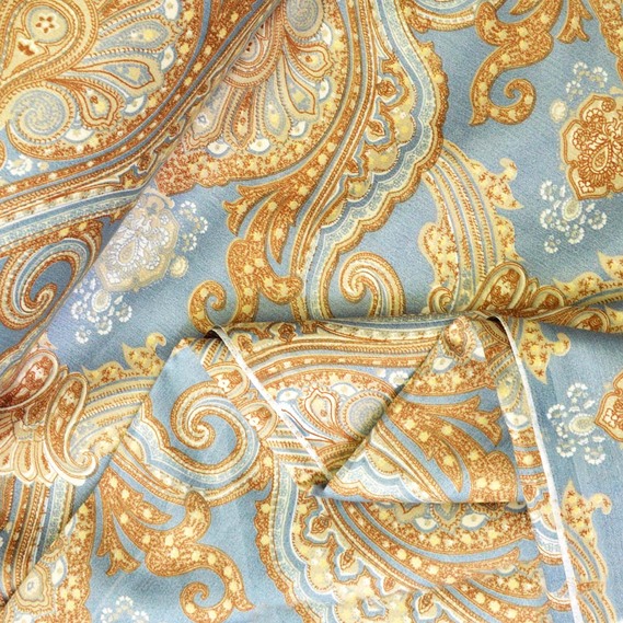 Satin printed fabric V-85597/1 східна казка сірий, фото 2