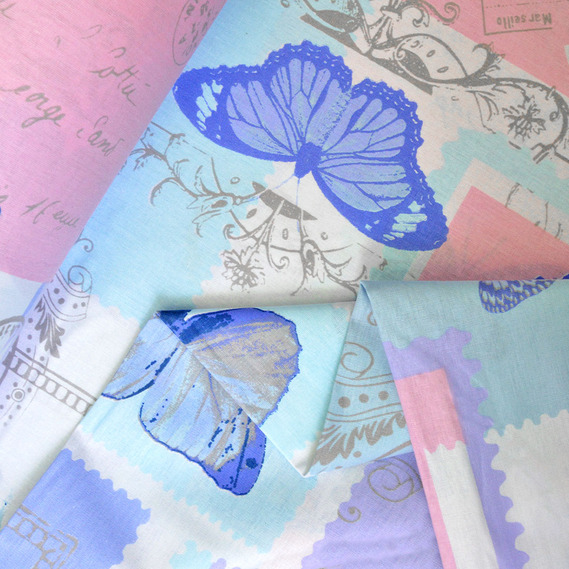 Ткань бязь ранфорс для постельного белья 2,4 м V-G10809/4 баттерфляй лілова, Фауна, фото 2