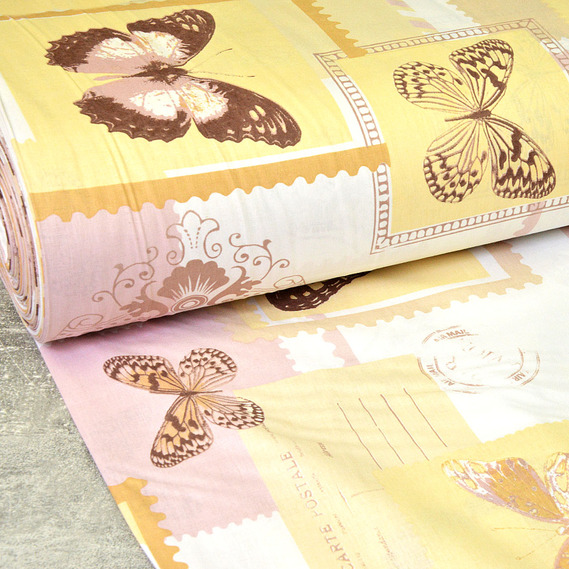 Тканина бязь ранфорс для постільної білизни 2,4 м V-G10809/5 баттерфляй беж, Фауна, фото 1