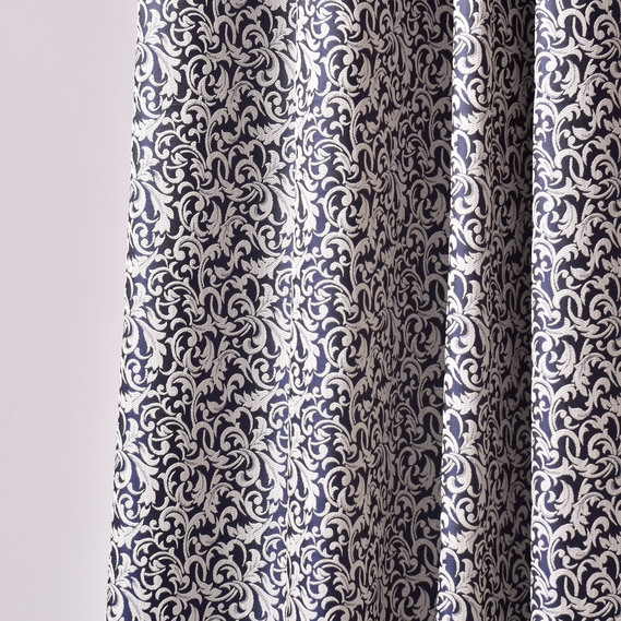 Тканина портьєрна жакардова Аполінарія, шторна тканина, тканина для штор, штори, портьєри, гардіни, тканина для гардин V-501 темно синій, фото 3
