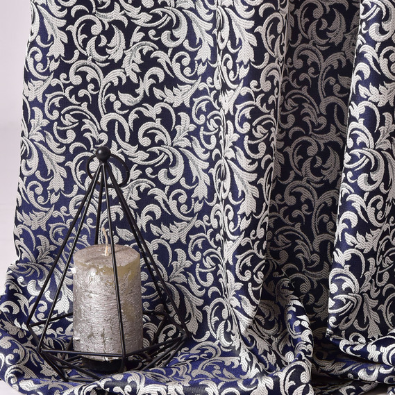 Тканина портьєрна жакардова Аполінарія, шторна тканина, тканина для штор, штори, портьєри, гардіни, тканина для гардин V-501 темно синій, фото 4