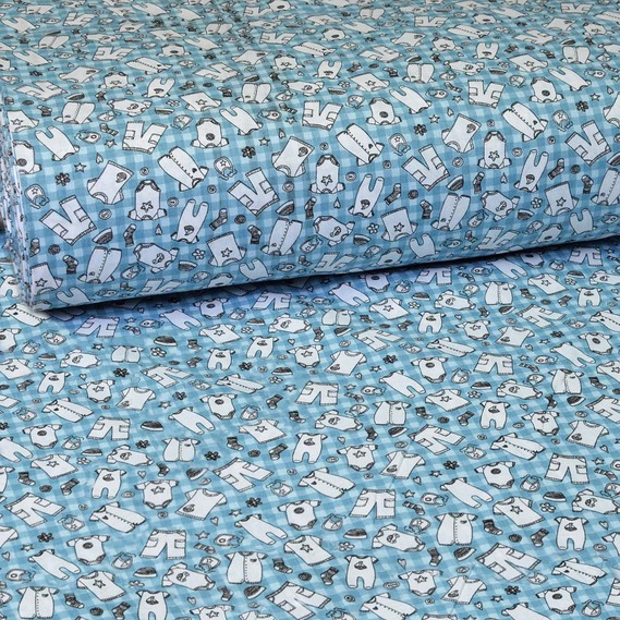 Ткань бязь ранфорс для постельного белья 2,4 м V-G3533/9 одяг блакитний, фото 1