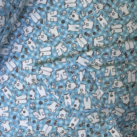 Ткань бязь ранфорс для постельного белья 2,4 м V-G3533/9 одяг блакитний, фото 2