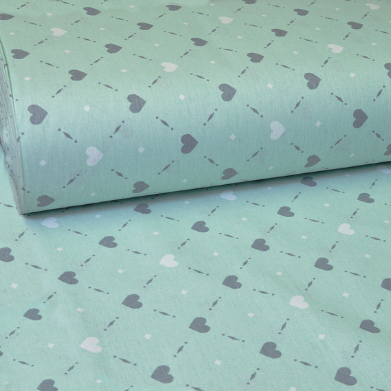 Ткань бязь ранфорс для постельного белья 2,4 м V-G2857/3 ромб/серце ментол, фото 1