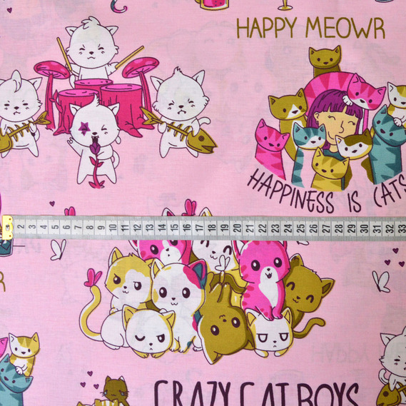 Calico fabric 2.4 Selonya V-R110695/03 Crazy cat рожева, фото 3