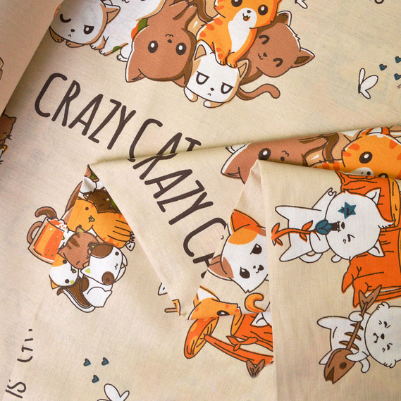 Ткань бязь ранфорс для постельного белья 2,4 м V-R110695/06 Crazy cat беж, фото 2