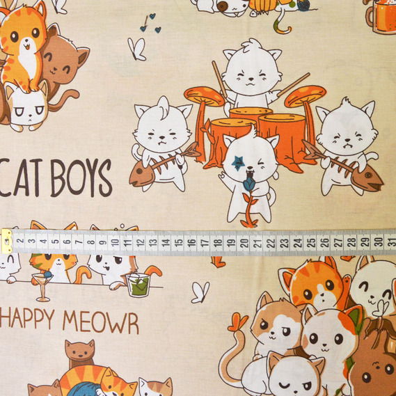 Ткань бязь ранфорс для постельного белья 2,4 м V-R110695/06 Crazy cat беж, фото 3