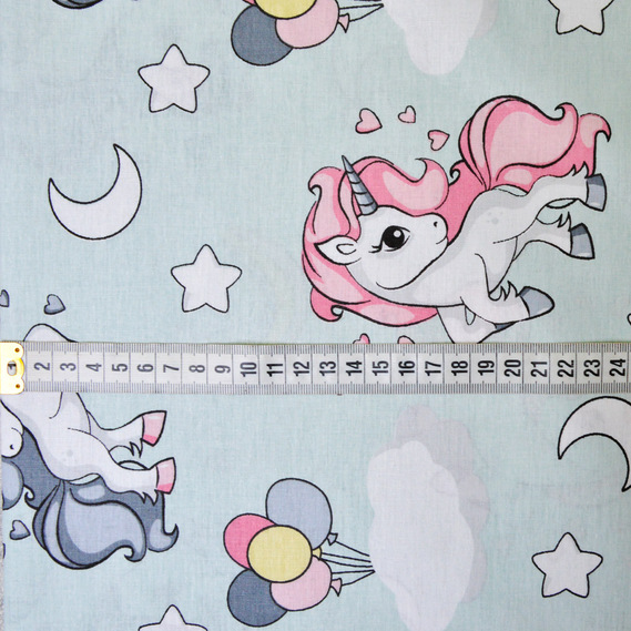 Ткань бязь ранфорс для постельного белья 2,4 м V-G8919/7 єдиноріг м`ята, фото 3