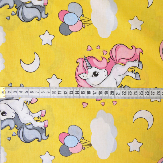 Ткань бязь ранфорс для постельного белья 2,4 м V-G8919/10 єдиноріг жовта, фото 3