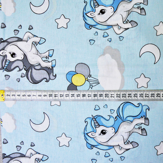 Тканина бязь ранфорс для постільної білизни 2,4 м V-G8919/12 єдиноріг блакитна, фото 3