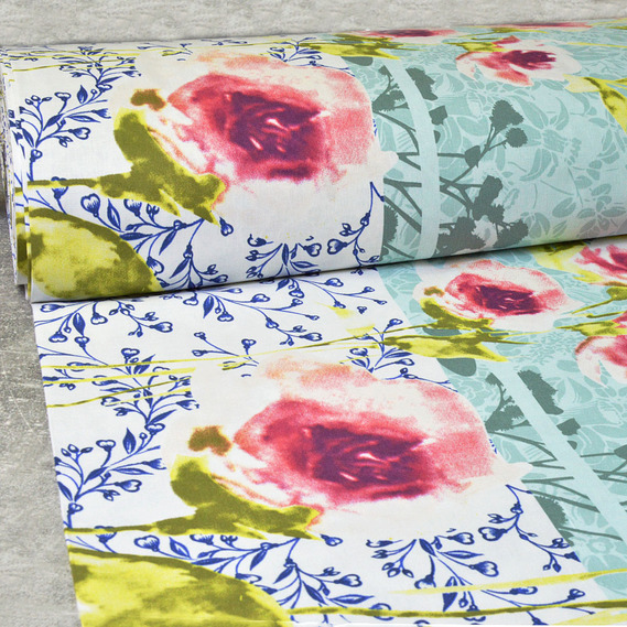 Тканина бязь ранфорс для постільної білизни 2,4 м V-116153/1 флора ментол, фото 1