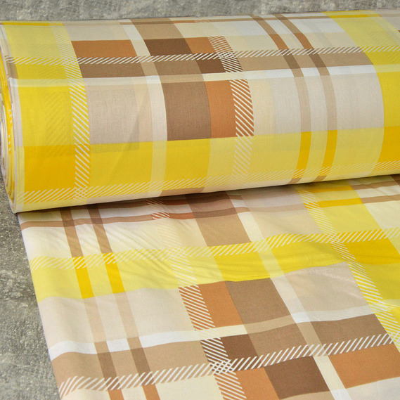 Тканина бязь ранфорс для постільної білизни 2,4 м V-11735/13 клітина жовта/беж, фото 1