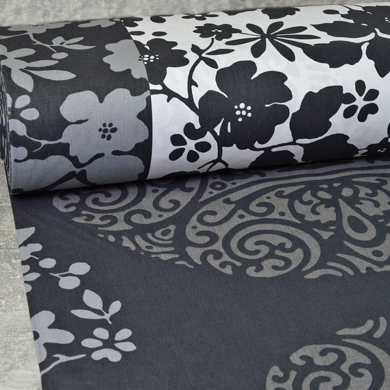 Тканина бязь ранфорс для постільної білизни 2,4 м V-G3626/3 дует чорно/білий, фото 1