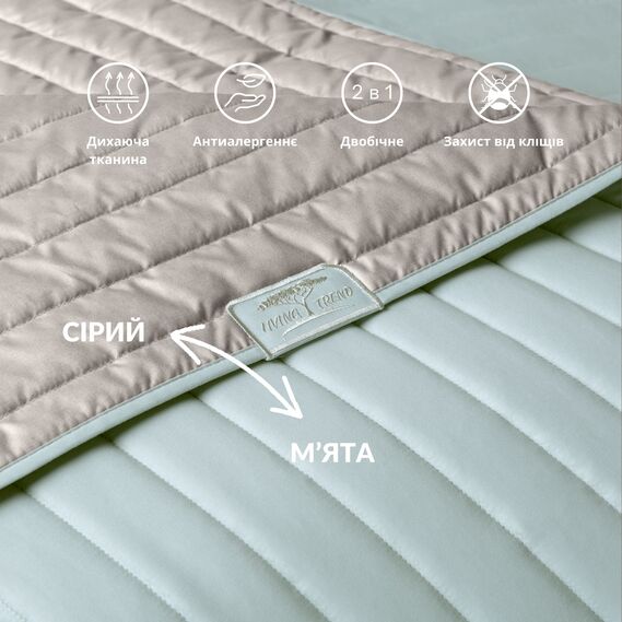 Reversible quilt 220x240 cm Lux IDEIA microfiber, quilted, hypoallergenic м`ята/св.сірий, фото 3
