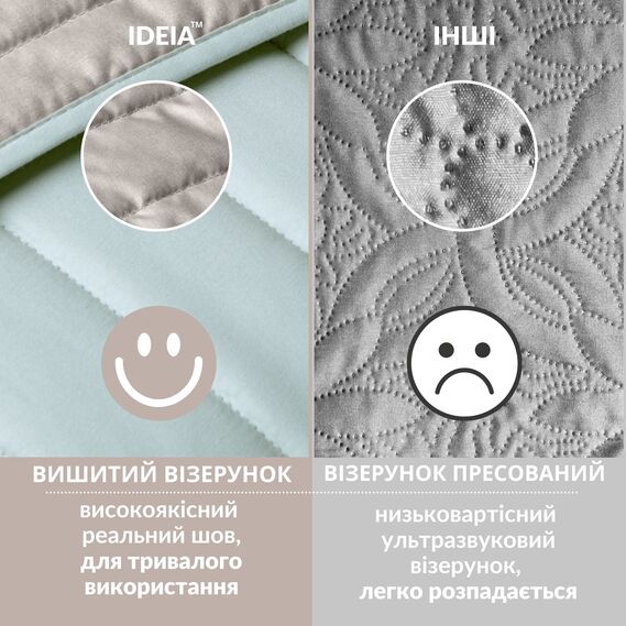 Reversible quilt 220x240 cm Lux IDEIA microfiber, quilted, hypoallergenic м`ята/св.сірий, фото 4