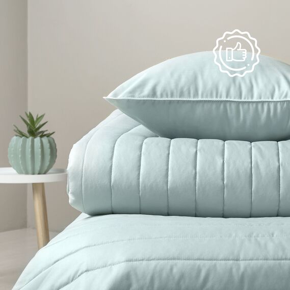 Reversible quilt 220x240 cm Lux IDEIA microfiber, quilted, hypoallergenic м`ята/св.сірий, фото 6