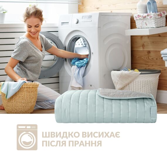 Reversible quilt 220x240 cm Lux IDEIA microfiber, quilted, hypoallergenic м`ята/св.сірий, фото 7