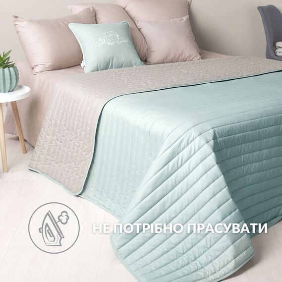 Reversible quilt 240x260 cm Lux IDEIA microfiber, quilted, hypoallergenic м`ята/св.сірий, фото 5