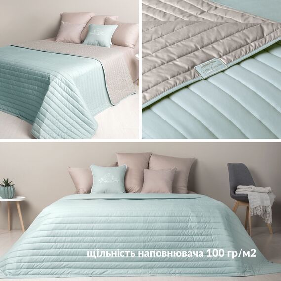 Reversible quilt 240x260 cm Lux IDEIA microfiber, quilted, hypoallergenic м`ята/св.сірий, фото 8