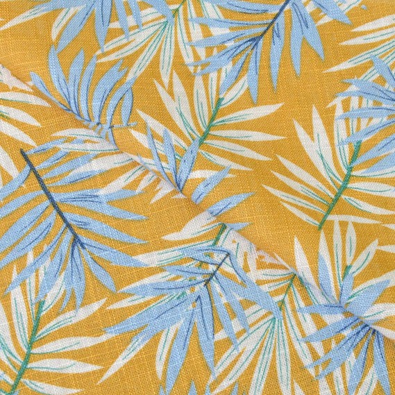 Льон принт Забава V-23/2 папороть гірчиця, Флора, фото 2