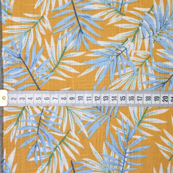 Льон принт Забава V-23/2 папороть гірчиця, Флора, фото 3