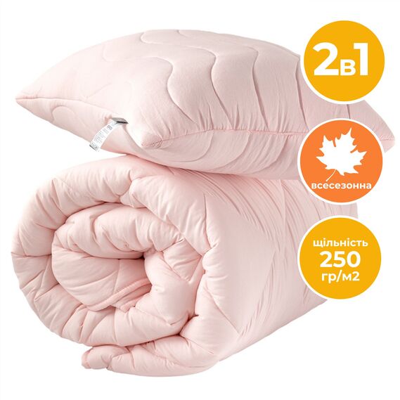 Набір Tropical IDEIA полуторний ковдра 140х210 см + подушка 50х70 см, антиалергійний, всесезонний пудра, фото 1