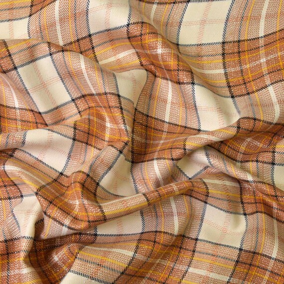 Костюмна Клітина металік 150 см, 222 г/м², Клітка, Шотландка, костюмка V-3/1 крем/коричнева, фото 1