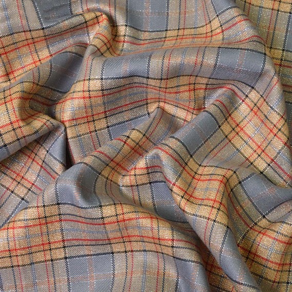 Metallic checkered suit fabric, 150 cm wide, 222 g/m², plaid, tartan, suit fabric V-3/2 сіро/беж, фото 1