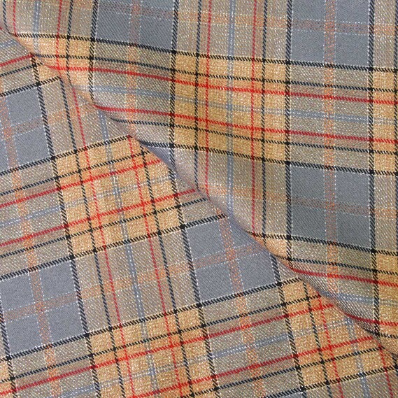 Metallic checkered suit fabric, 150 cm wide, 222 g/m², plaid, tartan, suit fabric V-3/2 сіро/беж, фото 2